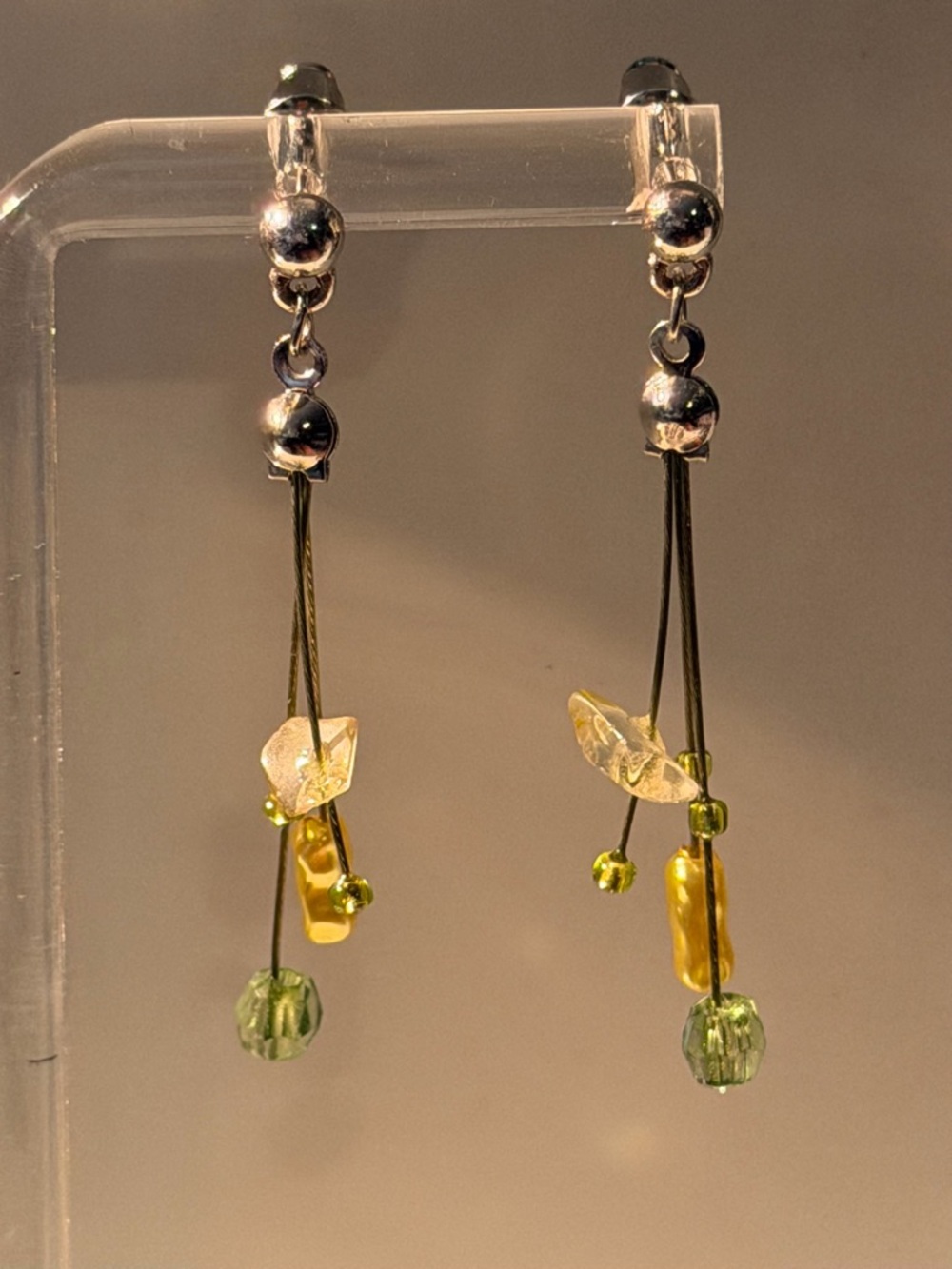 Delicate Green and Gold Drop Earrings - Women Jewelry